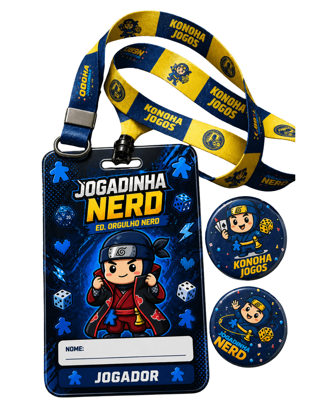 Cordão e broche exclusivo Konoha Jogos - Jogadinha Nerd